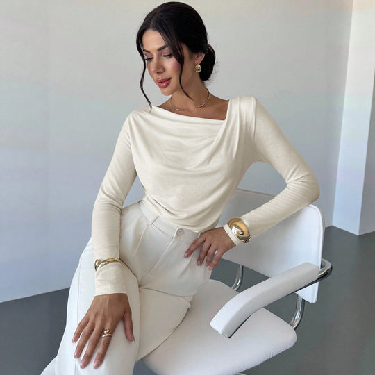 Damen elegantes drapiertes Langarm-Top mit Wasserfallkragen und taillierter Silhouette Eichborn Berlin