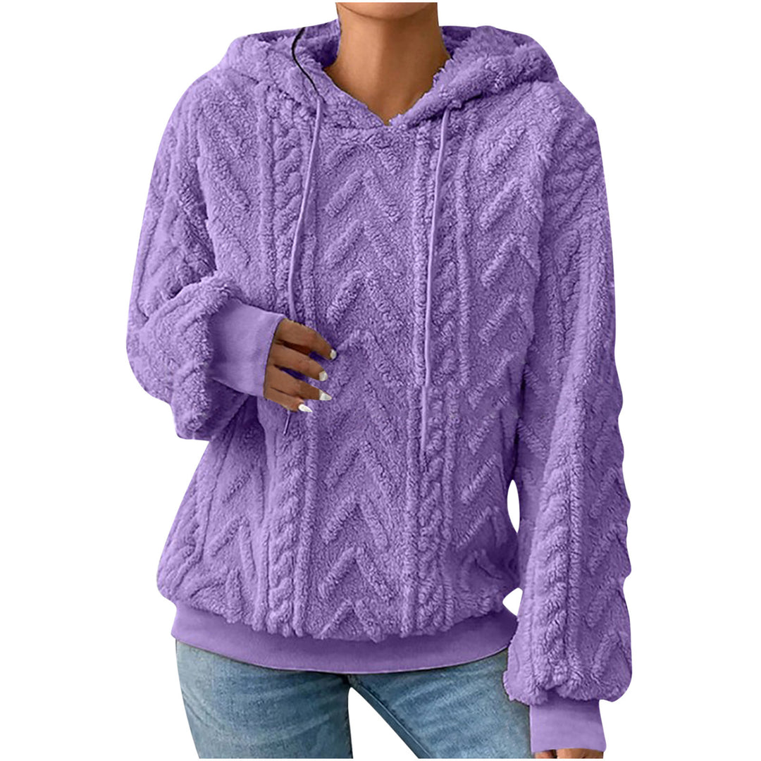 Damen nan kuscheliger Kapuzenpullover mit Zopfmuster Eingrifftaschen und Rippbündchen EB