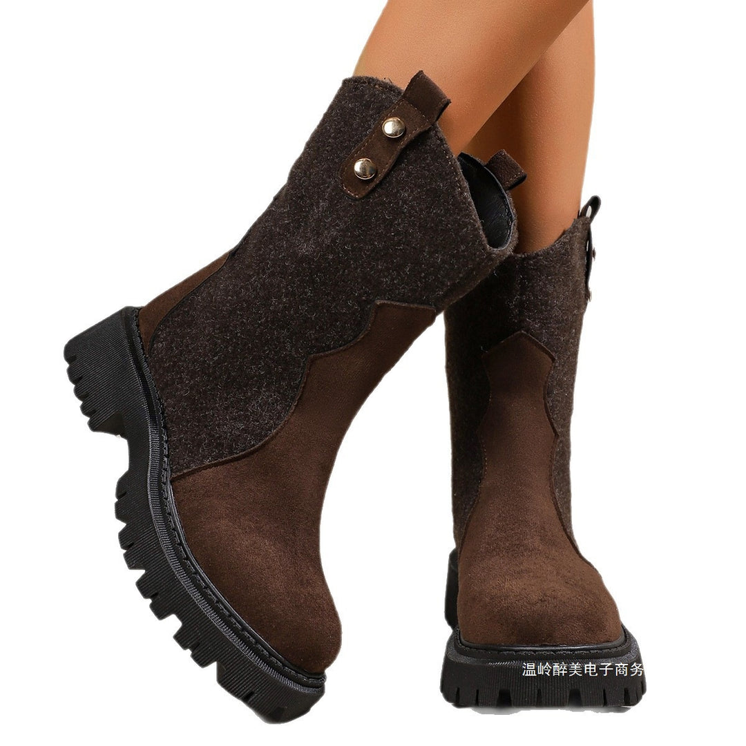 Damen nan robuste Chelsea-Plateau-Stiefelette mit grober Profilsohle und Filz-Einsätzen EB