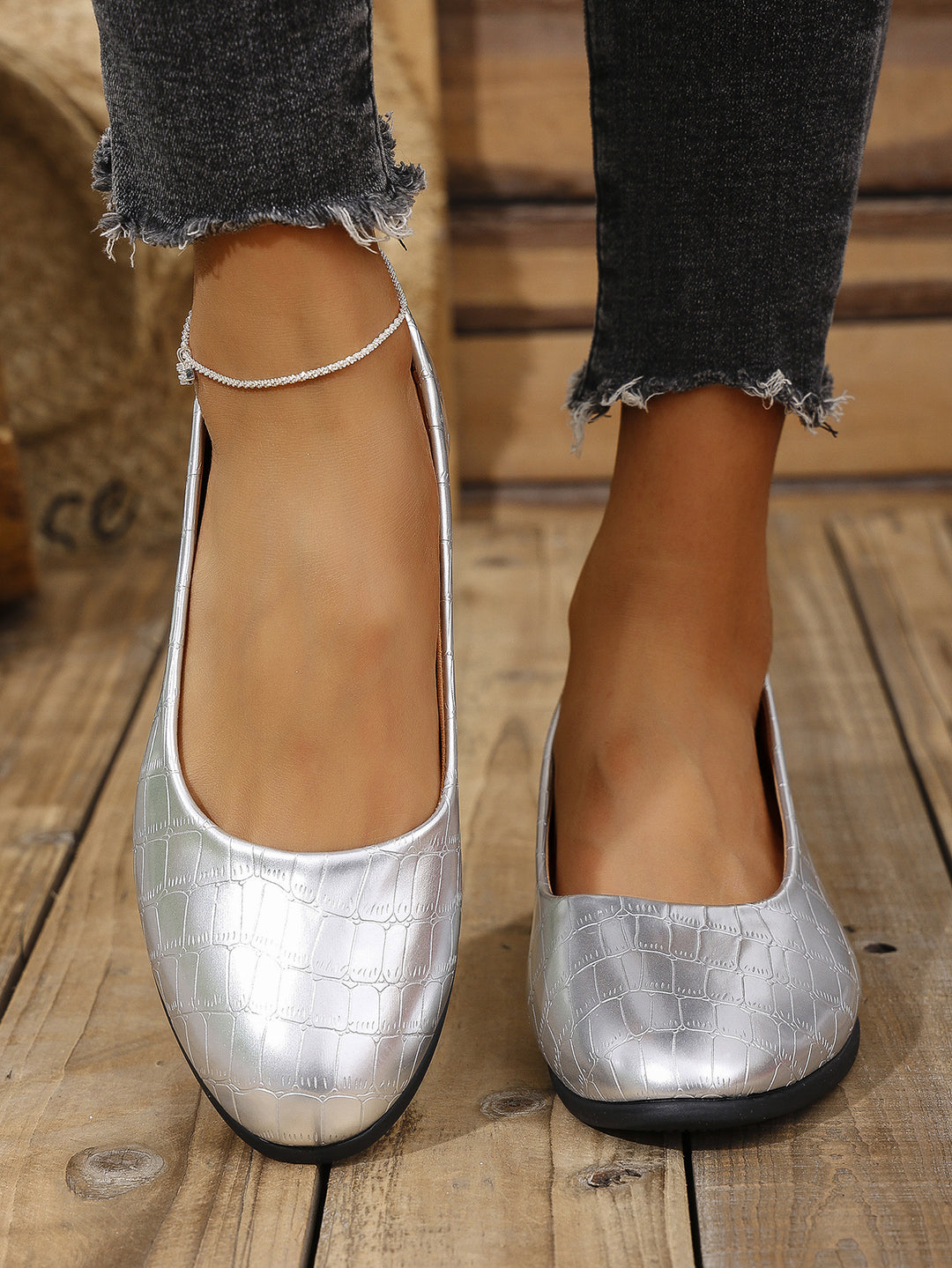Damen Komfortable Ballerinas mit elegantem Krokodilmuster EB