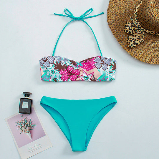 Damen Bandeau-Bikini mit floralem Muster und rutschfestem Design EB