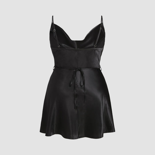 Damen elegantes Satin-Kleid mit verstellbaren Trägern und Taillenband EB