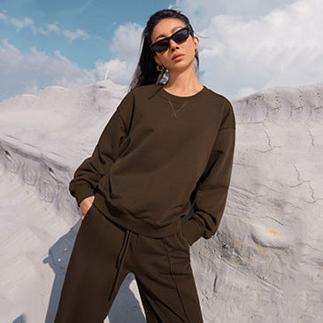 Damen nan Oversize-Sweatshirt und weite Loungehose Set mit Tunnelzug, dezenter Nahtführung und elastischen Bündchen EB