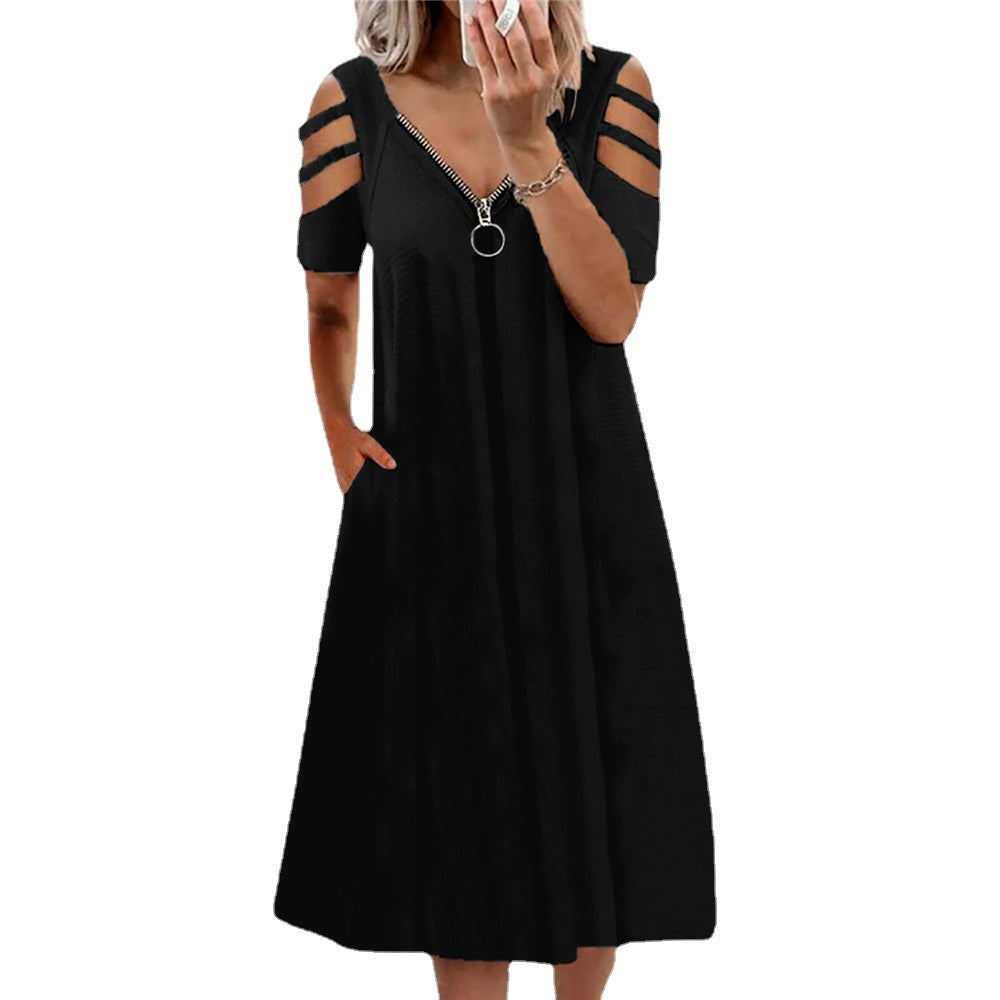 Damen Kleid mit offenen Schultern und tiefem V-Ausschnitt EB