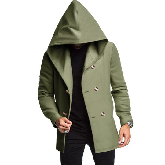 Herren modischer Mantel mit Kapuze und doppelter Knopfreihe EB