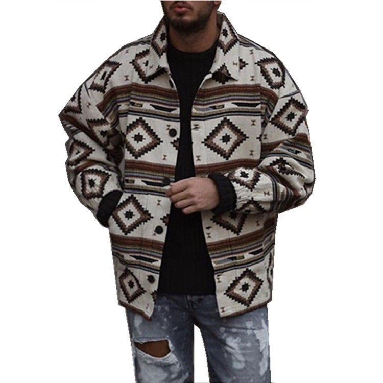 Herren gestepptes Shirtjacke mit auffälligem geometrischem Muster EB