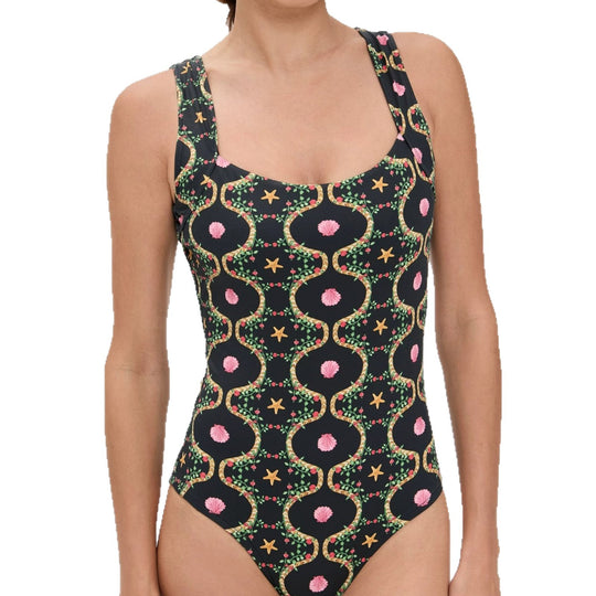 Damen Einteiler Badeanzug mit floralem Design und breiten Trägern EB