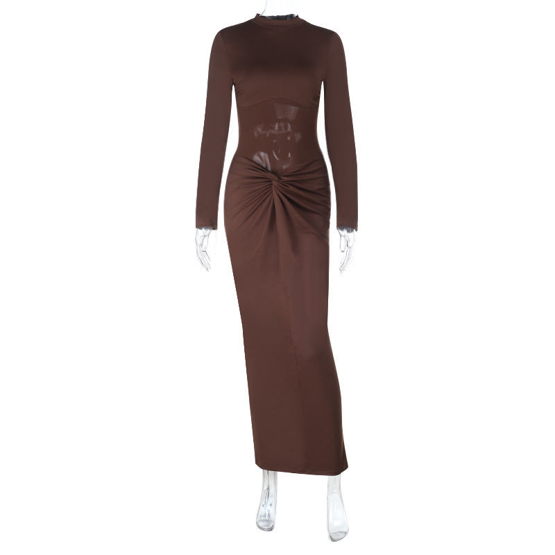 Damen elegantes Maxikleid mit einzigartigem Wickel-Design und langen Ärmeln EB