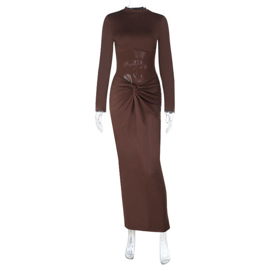 Damen elegantes Maxikleid mit einzigartigem Wickel-Design und langen Ärmeln EB