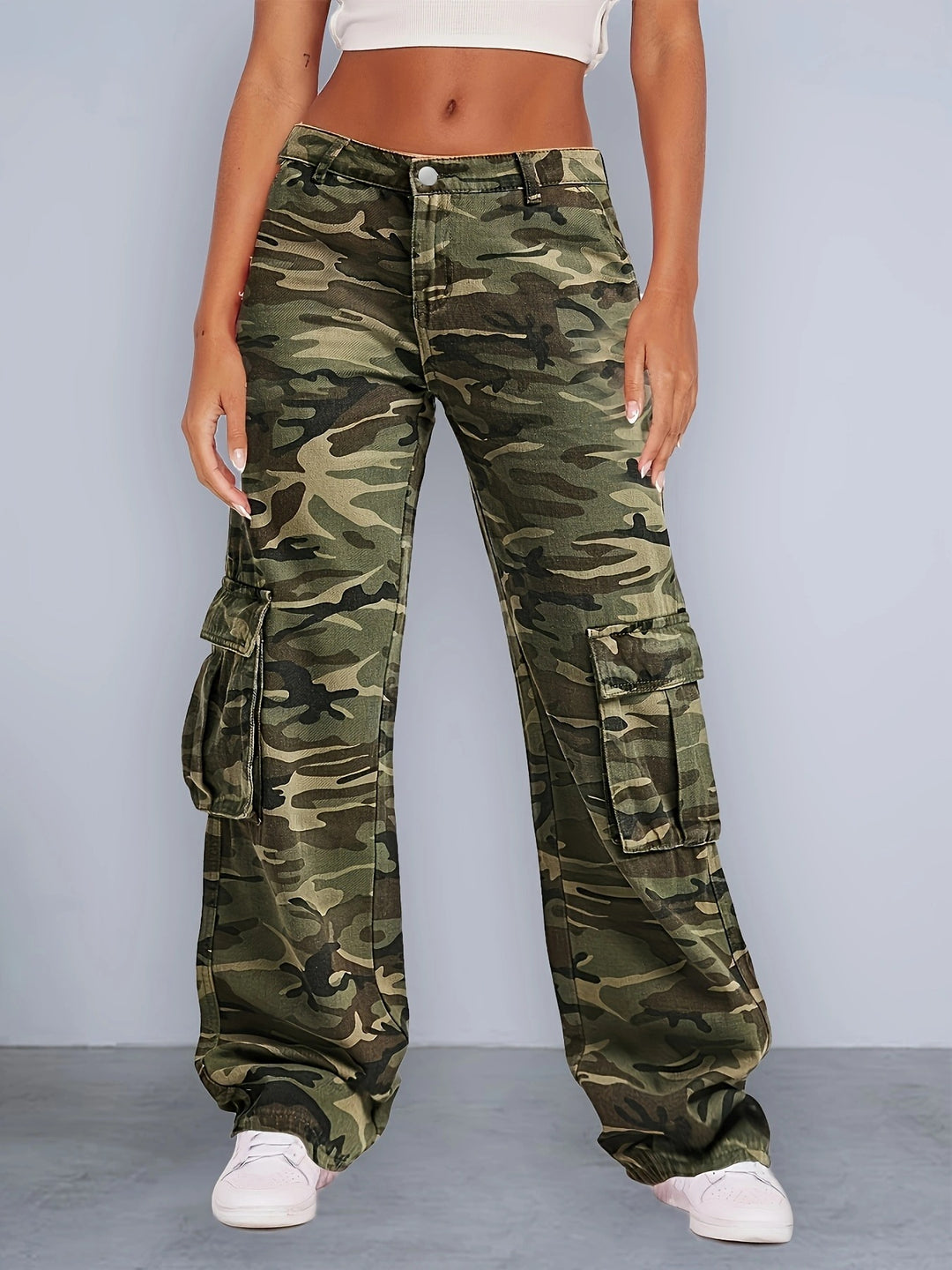 Damen Cargo-Hose im urbanen Camouflage-Stil mit praktischen Seitentaschen EB