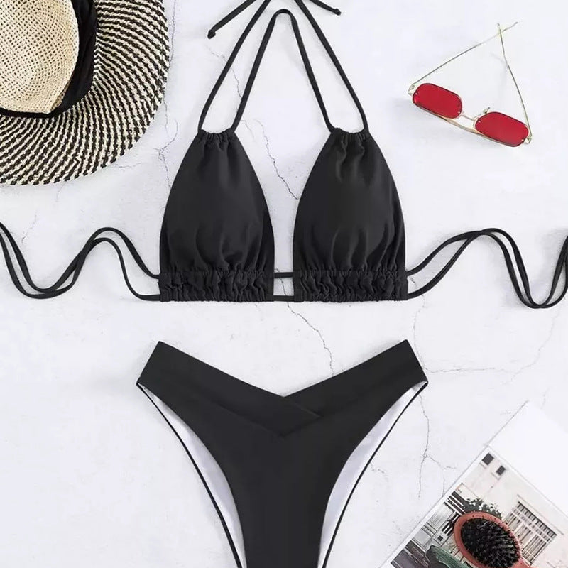 Damen Triangel-Bikini-Top mit verstellbaren Trägern und V-Ausschnitt EB