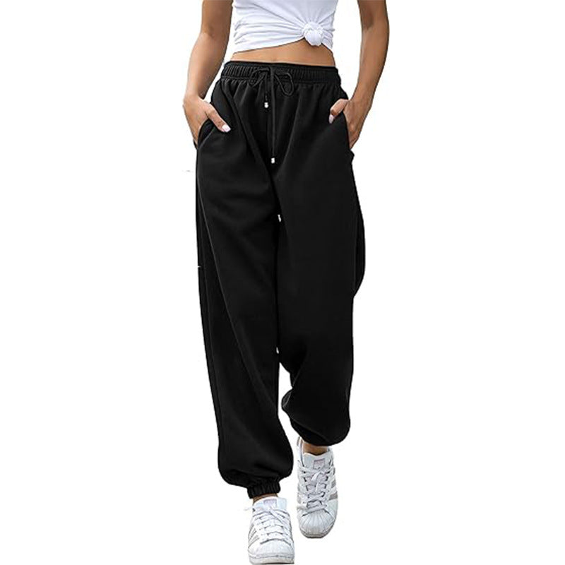 Damen nan Cozy-Sweat-Palazzohose mit hohem Komfortbund, integriertem Kordelzug und gerafften Knöchelabschlüssen EB