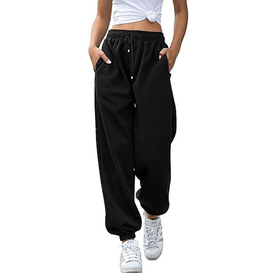 Damen nan Cozy-Sweat-Palazzohose mit hohem Komfortbund, integriertem Kordelzug und gerafften Knöchelabschlüssen EB