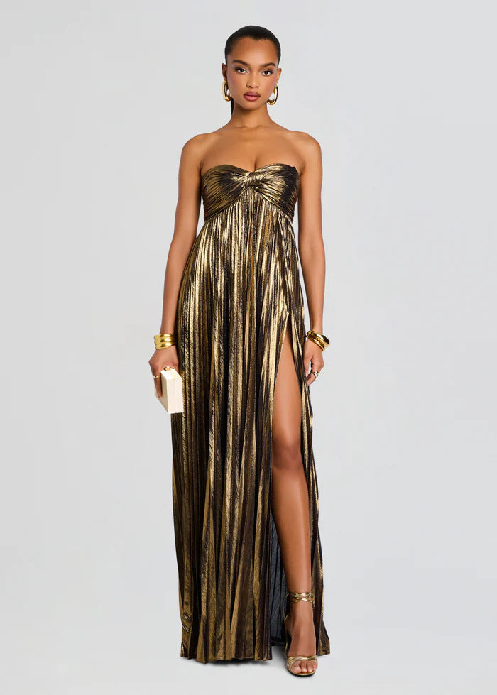 Damen Abendkleid mit schulterfreiem Design und elegantem Schlitz EB