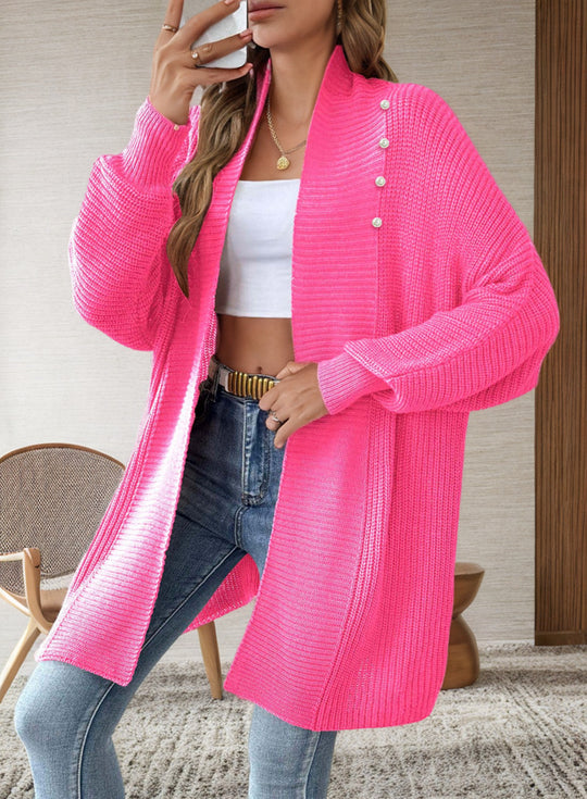 Damen Strickjacke mit dekorativen Knopfdetails und offenem Schnitt EB