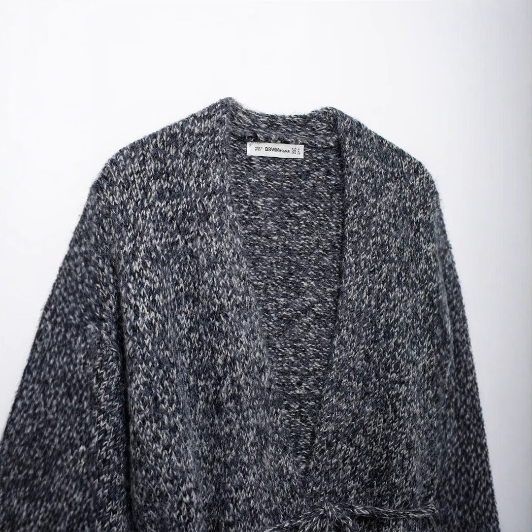 Damen Strickjacke mit Taillengürtel und weichem Material EB