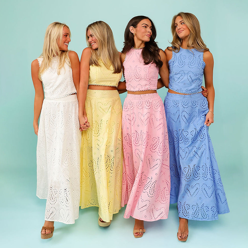 Damen Elegantes Zweiteiliges Kleidungsset mit Lochmuster EB