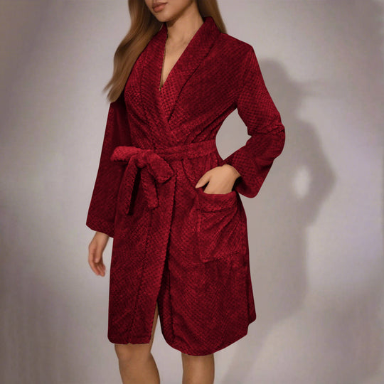 Damen Kuscheliger Bademantel mit Gürtel und Taschen EB