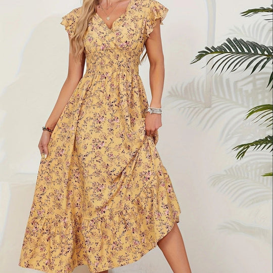 Damen Maxikleid mit floralem Design und voluminösen Ärmeln EB