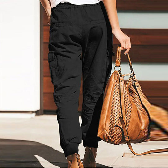 Damen lockere Cargo-Hose mit elastischem Bund und praktischen Taschen EB