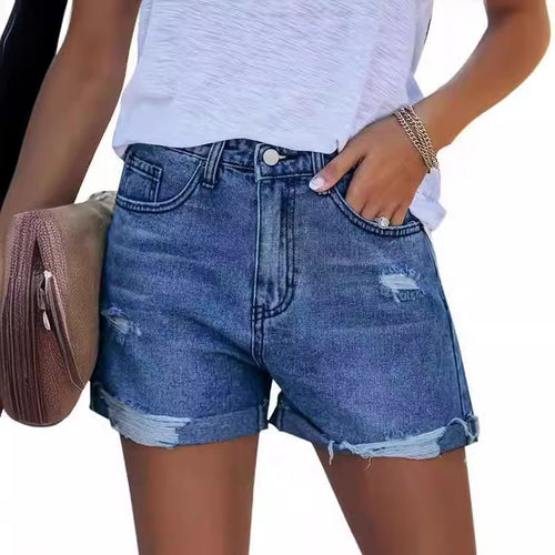 Damen Sommerliche Destroyed Jeansshorts mit umgeschlagenem Saum EB