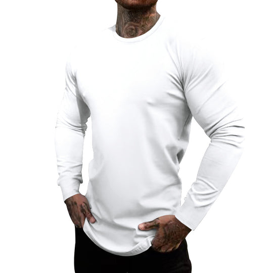 Herren nan figurbetontes Langarmshirt mit Rundhalsausschnitt, elastischem Baumwollstretch und verlängertem Saum EB