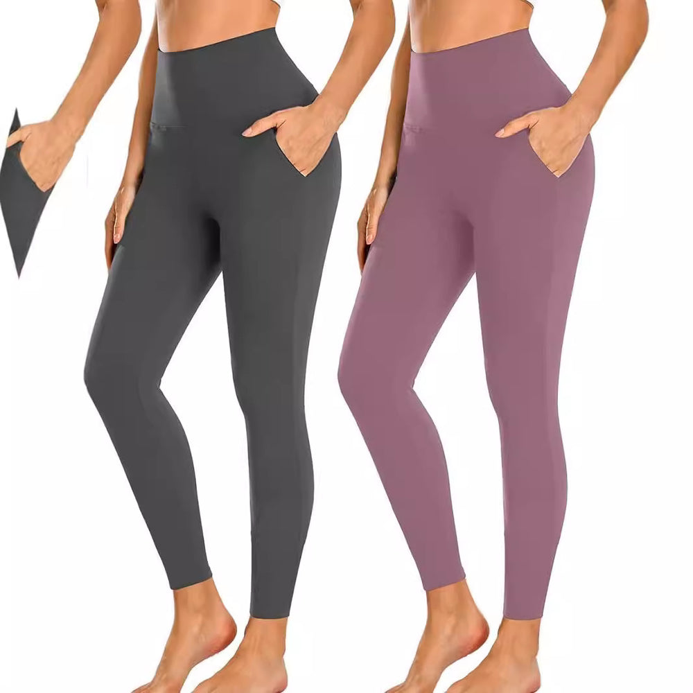 Damen Hochtaillierte Sportleggings mit Taschen EB
