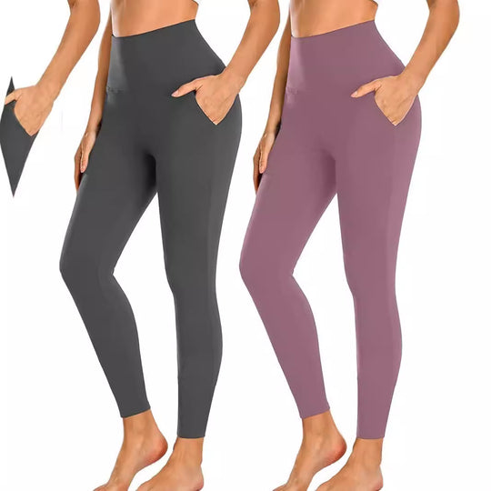 Damen Hochtaillierte Sportleggings mit Taschen EB