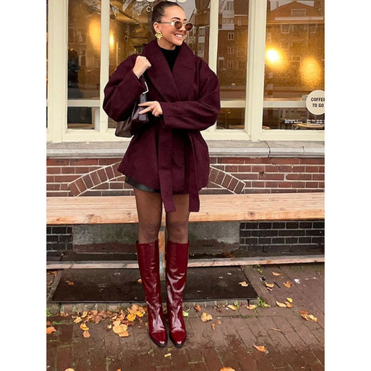 Damen Komfortabler Oversized-Mantel mit breitem Kragen EB