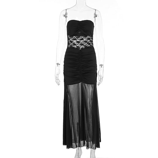 Damen Elegantes bodenlanges Kleid mit Spitzenakzenten EB