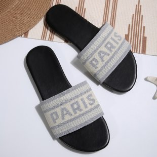 Damen Stylish Slide-Sandalen mit modischem Schriftzug EB
