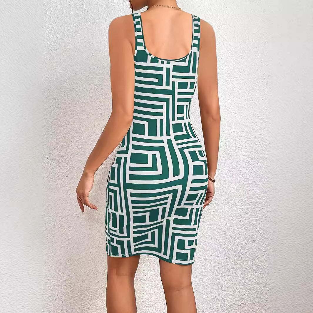 Damen Figurbetontes Kleid mit modernem grafischem Muster EB