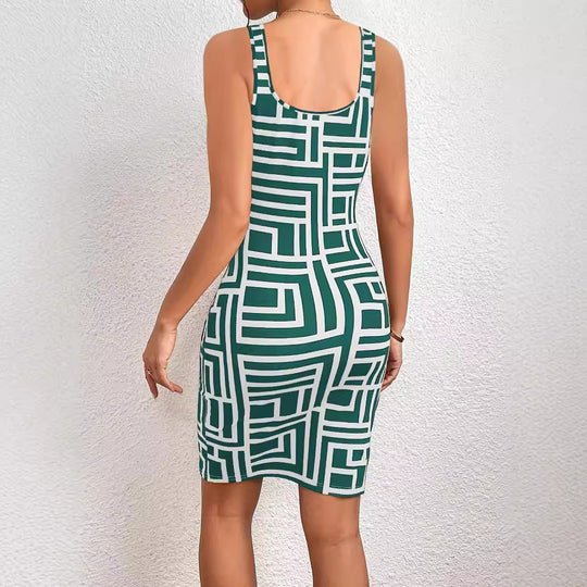 Damen Figurbetontes Kleid mit modernem grafischem Muster EB