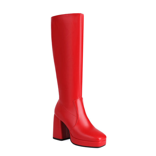 Leder-Plateau-Stiefel mit Blockabsatz - Ursula EB