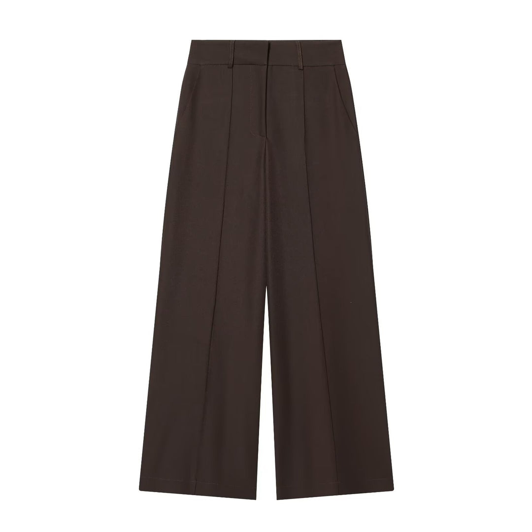Damen weite Anzughose mit hoher Taille und Falten EB