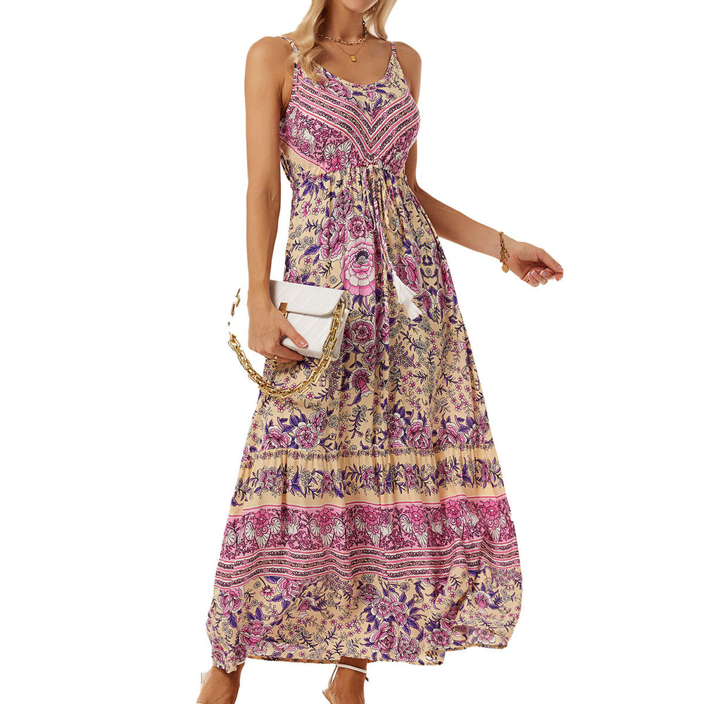 Damen Maxikleid im bohemian Stil mit verstellbarem Bund EB