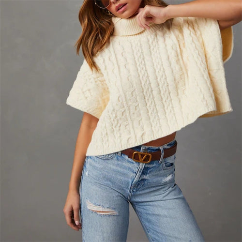 Damen Moderner Strickpullover mit hohem Kragen EB