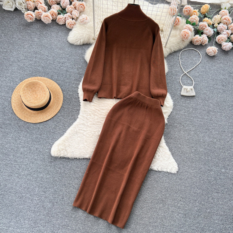 Damen eleganter Strickanzug mit Reißverschluss EB