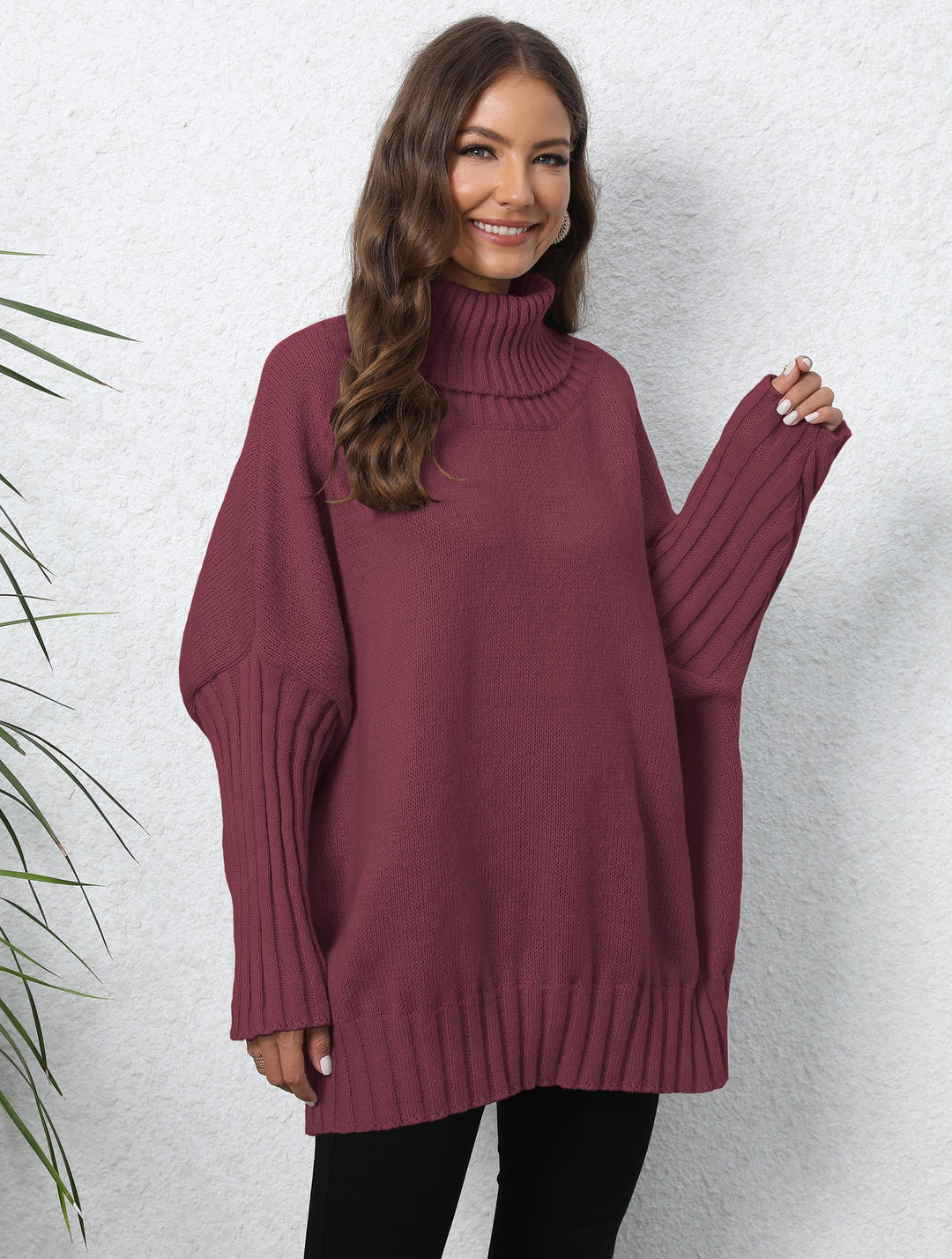 Damen Oversize Rollkragenpullover mit strukturiertem Strick EB
