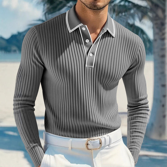 Herren Langarm-Polohemd mit strukturiertem Design EB