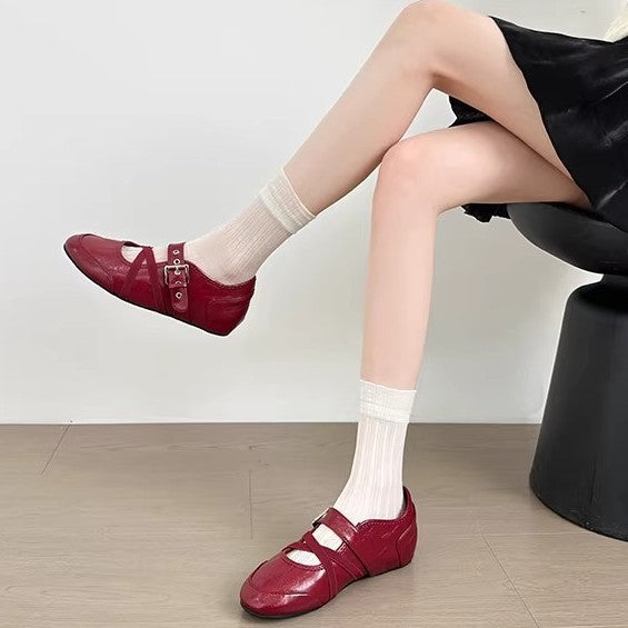 Damen elegante Schnür-Ballerinas mit modischem Riemchen-Design EB