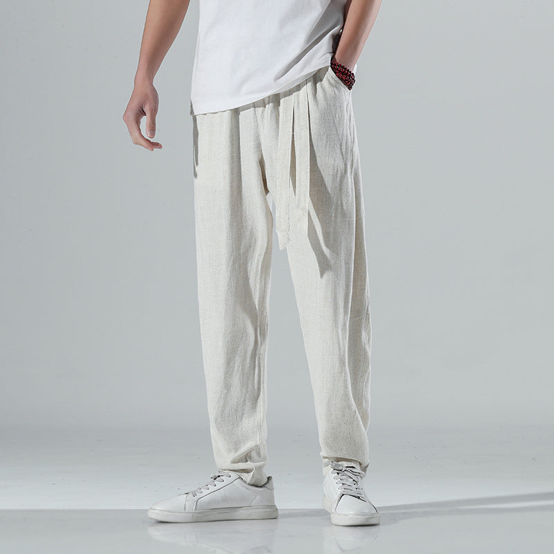 Herren nan lockere Leinenhose mit Kordelbund und tapered Bein EB