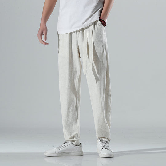 Herren nan lockere Leinenhose mit Kordelbund und tapered Bein EB