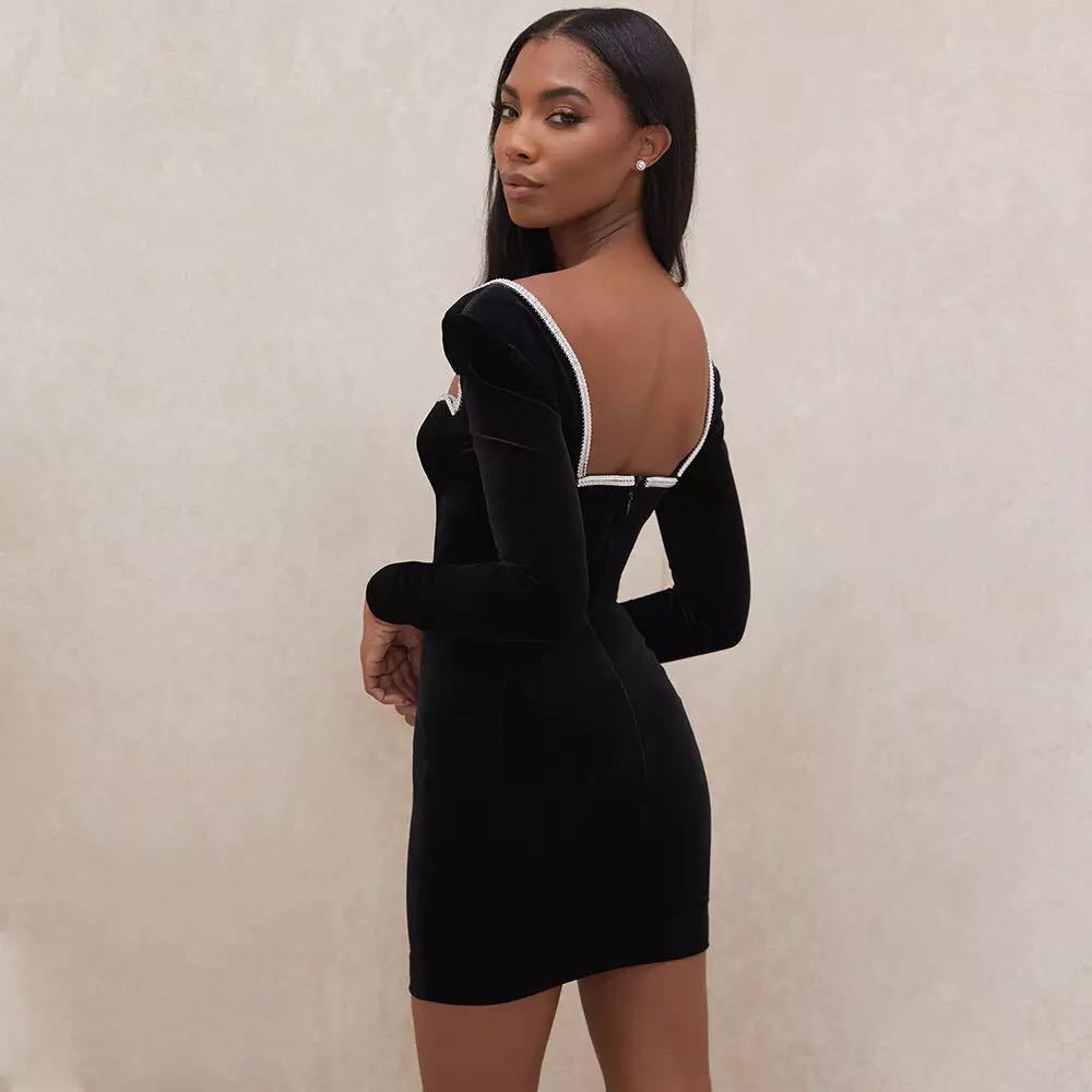Damen V-Ausschnitt Samtkleid mit eleganten Details EB