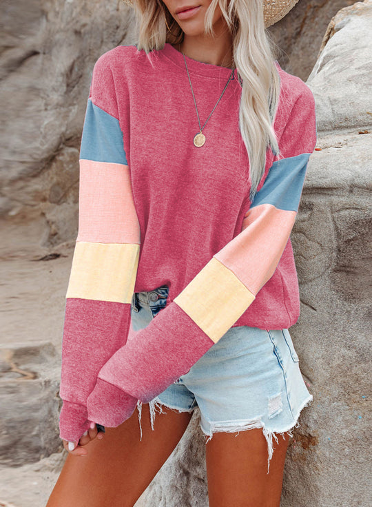Damen Freizeitpullover mit buntem Ärmeldesign EB