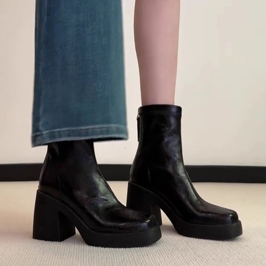 Damen modische Ankle Boots mit robustem Blockabsatz und eleganter Naht EB