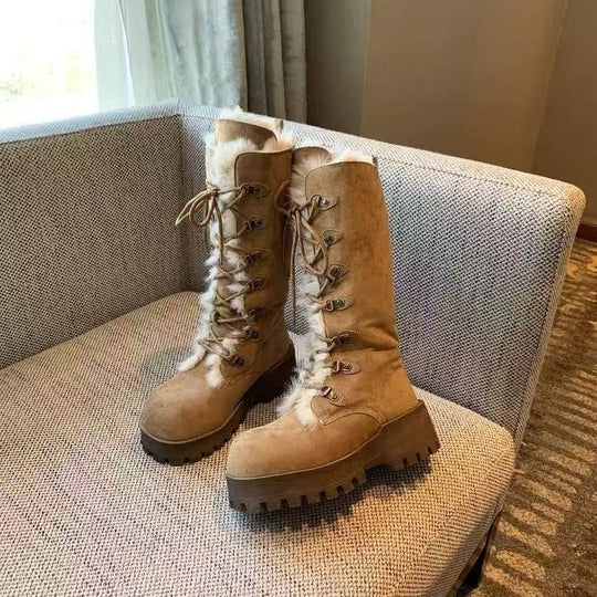 Damen Winterstiefel mit warmem Fellkragen und rutschfester Sohle EB