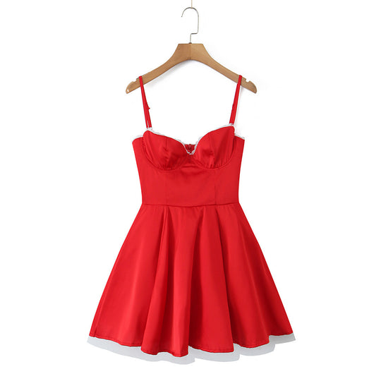 Damen romantisches Spitzenkleid mit trägerlosem Design EB