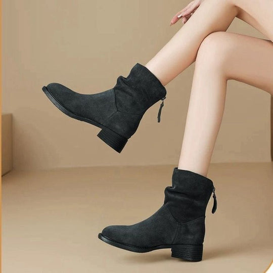 Damen Modische Stiefeletten mit hohem Kragen und seitlichem Reißverschluss EB