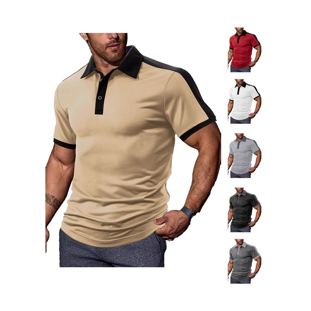 Herren nan figurnahes Kontrast-Poloshirt mit Schulterpasse und Hemdkragen EB
